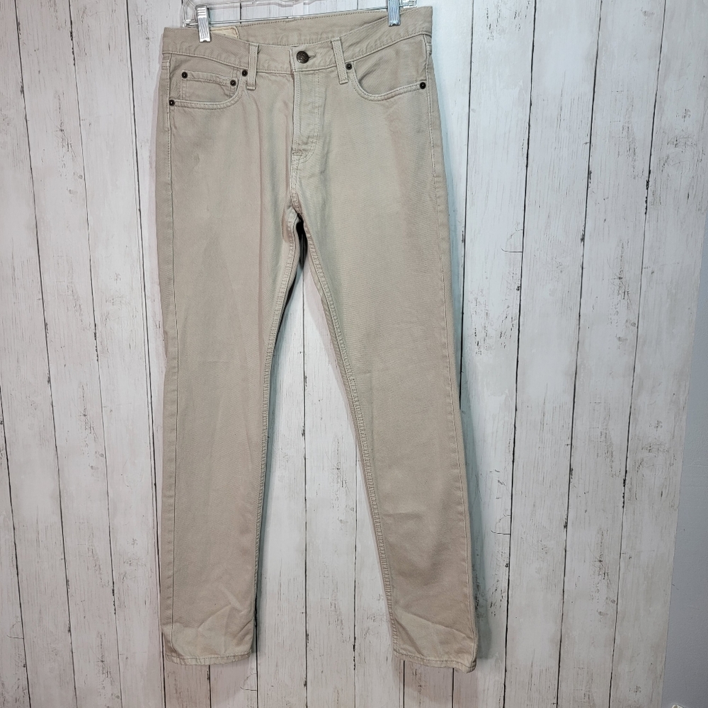 Hollister Size 32 X 32 Button Up Fly Tan Straight Leg Skinny Men’s Jeans Cotton. - Picture 1 of 11